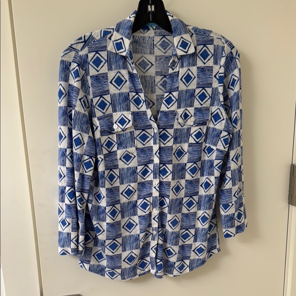Blue and White Geometric Shirt